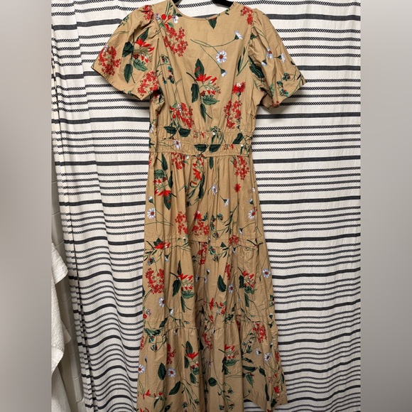 Anthropologie Floral Maxi Dress in Tan and Red - Picture 3 of 5